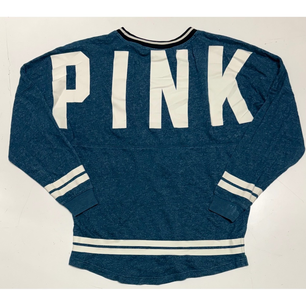 Victoria's Secret PINK Spirit Jersey Long Sleeve Shirt Blue Varsity Stripe XS‎